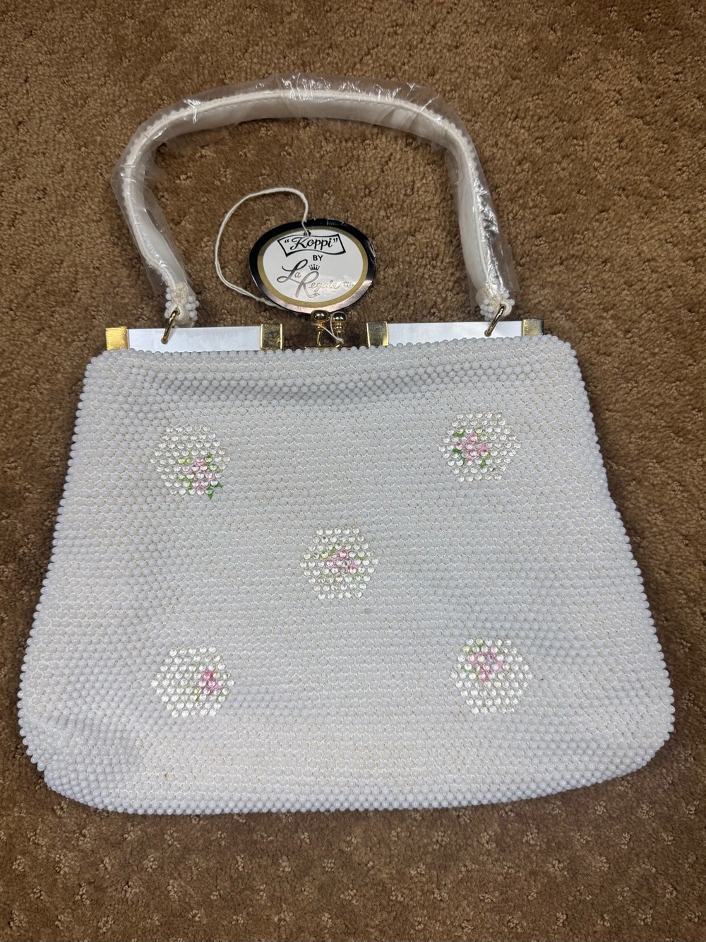vintage white beaded handbag by La Regale
